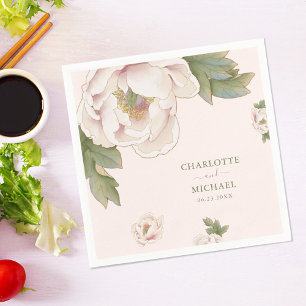 Rustic Blush Pink Peony Roos Floral Wedding Napkin Servet