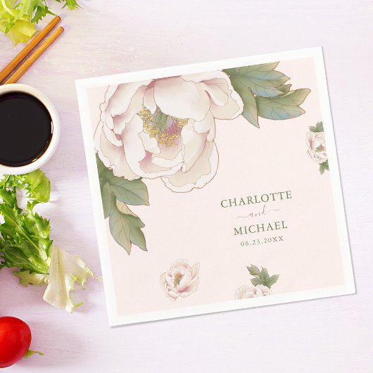 Rustic Blush Pink Peony Roos Floral Wedding Napkin Servet