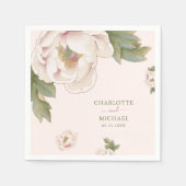 Rustic Blush Pink Peony Roos Floral Wedding Napkin Servet (Voorkant)