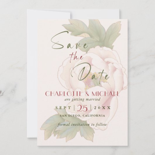 Rustic Blush Pink Peony Wedding Save the Date (Voorkant)