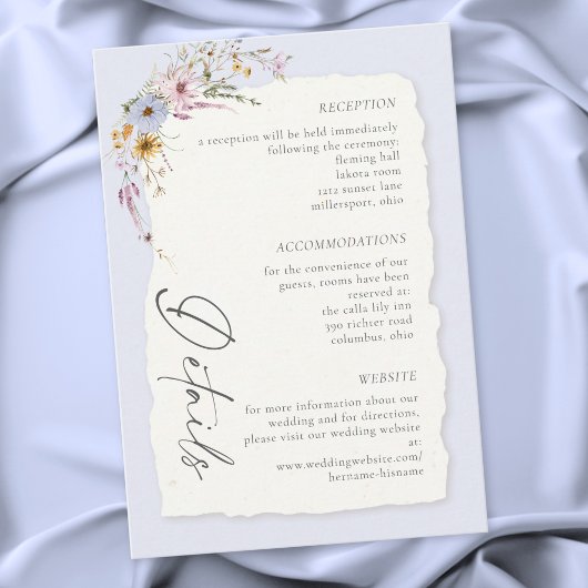 Rustic Blush Pink Romantic Wildflower Wedding Informatiekaartje