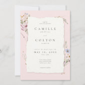 Rustic Blush Pink Romantic Wildflower Wedding Kaart (Voorkant)