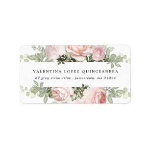 Rustic Blush Pink Rose Quinceanera Floral Address Etiket