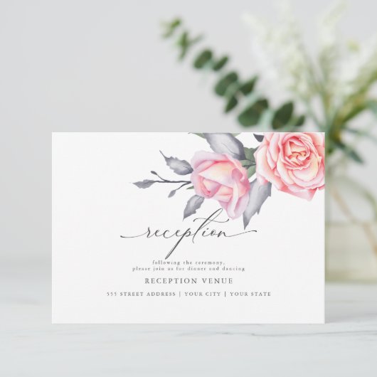 Rustic Blush Pink Rose Receptie Kaart (Staand voorkant)