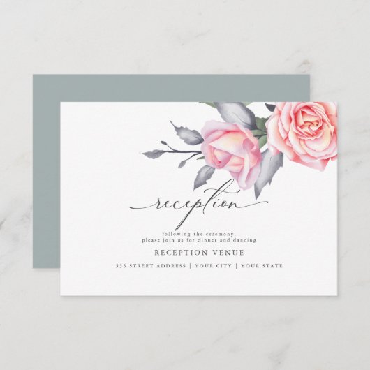 Rustic Blush Pink Rose Receptie Kaart (Voorkant / Achterkant)