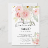 Rustic Blush Pink Waterverf Floral Quinceanera Kaart (Voorkant)