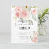 Rustic Blush Pink Waterverf Floral Quinceanera Kaart (Staand voorkant)