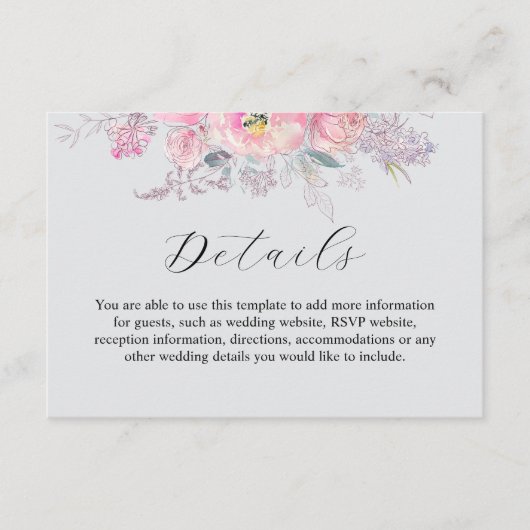Rustic Blush Pink Waterverf Floral Wedding Informatiekaartje (Voorkant)