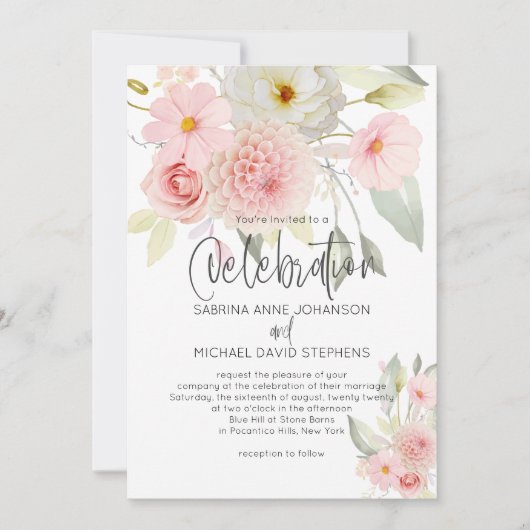 Rustic Blush Pink Waterverf Floral Wedding Kaart (Voorkant)