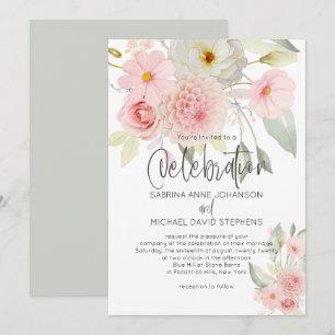 Rustic Blush Pink Waterverf Floral Wedding Kaart