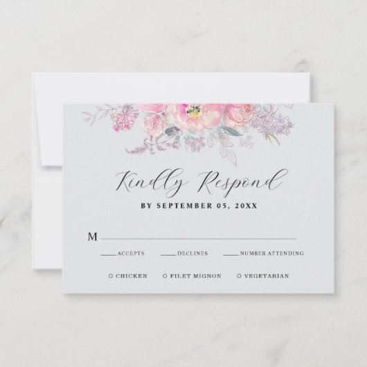 Rustic Blush Pink Waterverf Floral Wedding RSVP Kaartje (Voorkant)