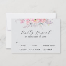 Rustic Blush Pink Waterverf Floral Wedding RSVP Kaartje