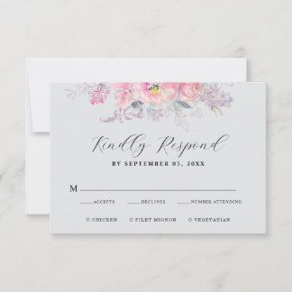 Rustic Blush Pink Waterverf Floral Wedding RSVP Kaartje