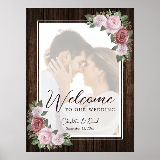 Rustic Blush Pink Weddenschap Welkomstteken Poster (Voorkant)