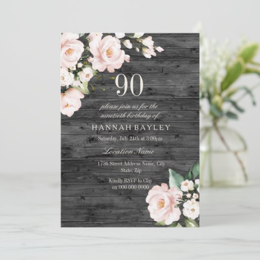 Rustic Blush Pink & White Floral 90th Birthday Kaart (Staand voorkant)