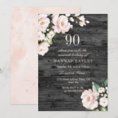 Rustic Blush Pink & White Floral 90th Birthday Kaart (Voorkant / Achterkant)