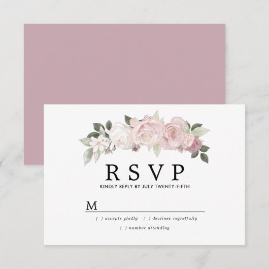 Rustic Blush Pink White Floral Wedding RSVP (Voorkant / Achterkant)