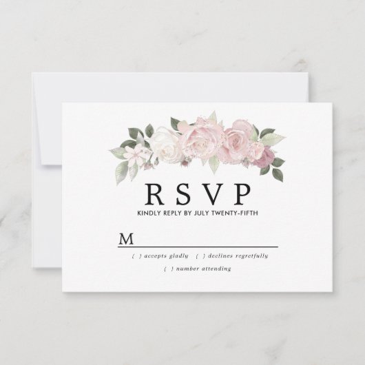 Rustic Blush Pink White Floral Wedding RSVP Kaartje (Voorkant)