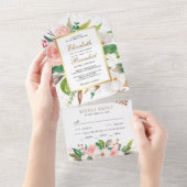 Rustic Blush Pink White Magnolia Floral Wedding All In One Uitnodiging (Afscheurbaar)