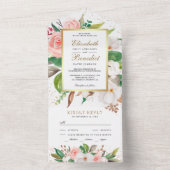 Rustic Blush Pink White Magnolia Floral Wedding All In One Uitnodiging (Binnen)