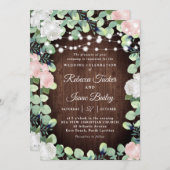 Rustic Blush Pink & White Roses Greenery Wedding Kaart (Voorkant / Achterkant)