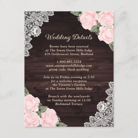 Rustic Blush Pink Wood Floral Enclosure Kaart (Voorkant)