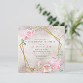 Rustic Blush Roos Gold Tea Party Baby shower Kaart (Staand voorkant)