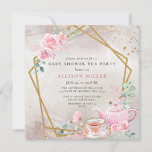 Rustic Blush Roos Gold Tea Party Baby shower Kaart (Voorkant)