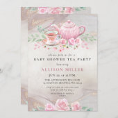 Rustic Blush Roos Gold Tea Party Baby shower Kaart (Voorkant / Achterkant)