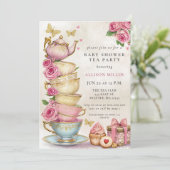 Rustic Blush Roos Gold Tea Party Baby shower Kaart (Staand voorkant)