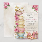Rustic Blush Roos Gold Tea Party Baby shower Kaart (Voorkant / Achterkant)