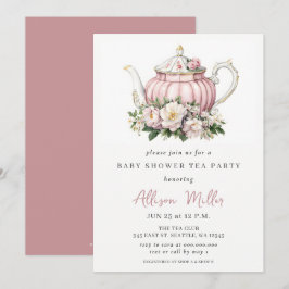 Rustic Blush Roos Gold Tea Party Baby shower Kaart
