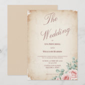 Rustic Blush Roos perkament huwelijksuitnodiging Kaart (Voorkant / Achterkant)