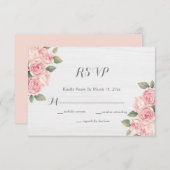 Rustic Blush Roos White Wood Wedding RSVP Kaartje (Voorkant / Achterkant)