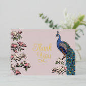 Rustic Blush Roze en Gouden Pauw Bedankt Card Folie Uitnodiging (Staand Voorkant)