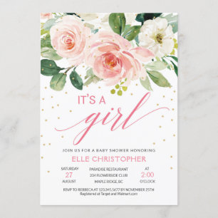 Rustic blush roze floral a girl baby shower kaart