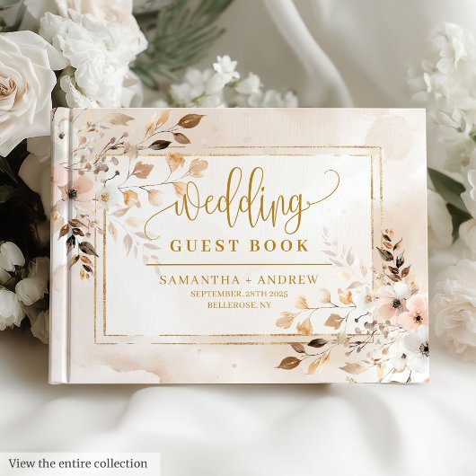Rustic Blush Roze Goud Lijst Herfst Trouwboek Gastenboek