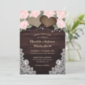 Rustic Blush Roze hout Hartenstracht Kaart (Staand voorkant)