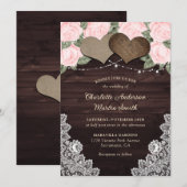 Rustic Blush Roze hout Hartenstracht Kaart (Voorkant / Achterkant)