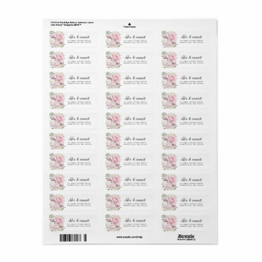 Rustic Blush Roze Rose Retouradres Label (Full Sheet)