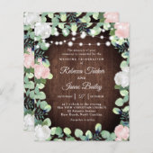 Rustic Blush Roze Roze Greenery Wedding Uitnodigin (Voorkant / Achterkant)