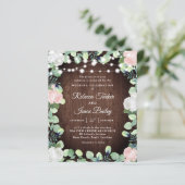 Rustic Blush Roze Roze Greenery Wedding Uitnodigin (Staand voorkant)