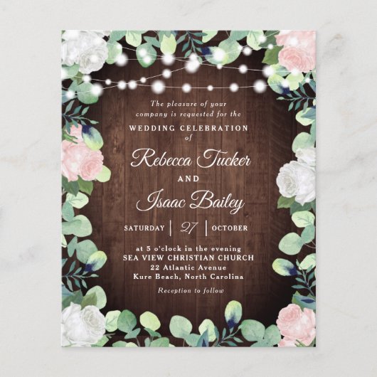 Rustic Blush Roze Roze Greenery Wedding Uitnodigin (Voorkant)
