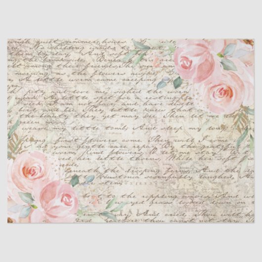  Rustic Blush Rozen Oude Letter-lospagina Tissuepapier (Voorkant)