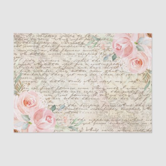  Rustic Blush Rozen Oude Letter-lospagina  Tissuepapier (Voorkant)