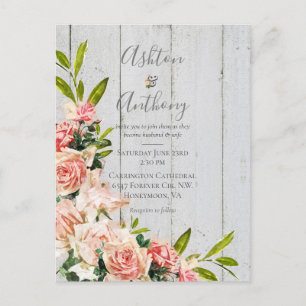 Rustic Blush Waterverf Floral Vintage Wedding Briefkaart