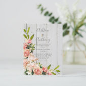 Rustic Blush Waterverf Floral Vintage Wedding Briefkaart (Staand voorkant)