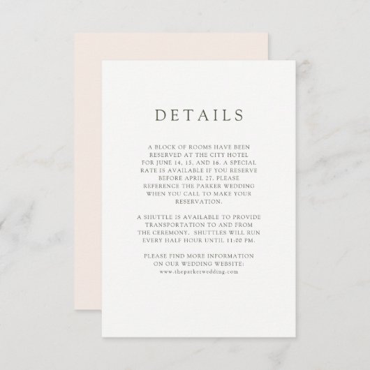 Rustic Blush | Wedding Guest Details Informatiekaartje (Voorkant / Achterkant)
