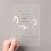 Rustic Blush White Meadow Floral Wreath Wedding Acryl Uitnodigingen (Insitu (Draagbaar))