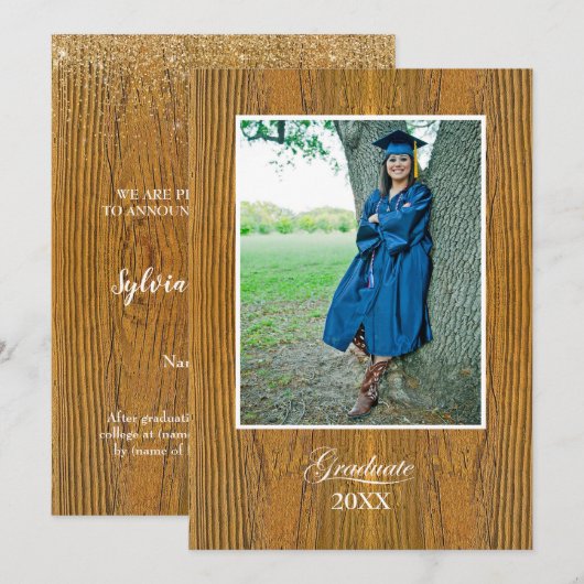 Rustic Board High School Graduation Announcement Kaart (Voorkant / Achterkant)